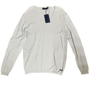 Trussardi Jeans V Neck Sweater Knit Ivory Long Sleeve XXL